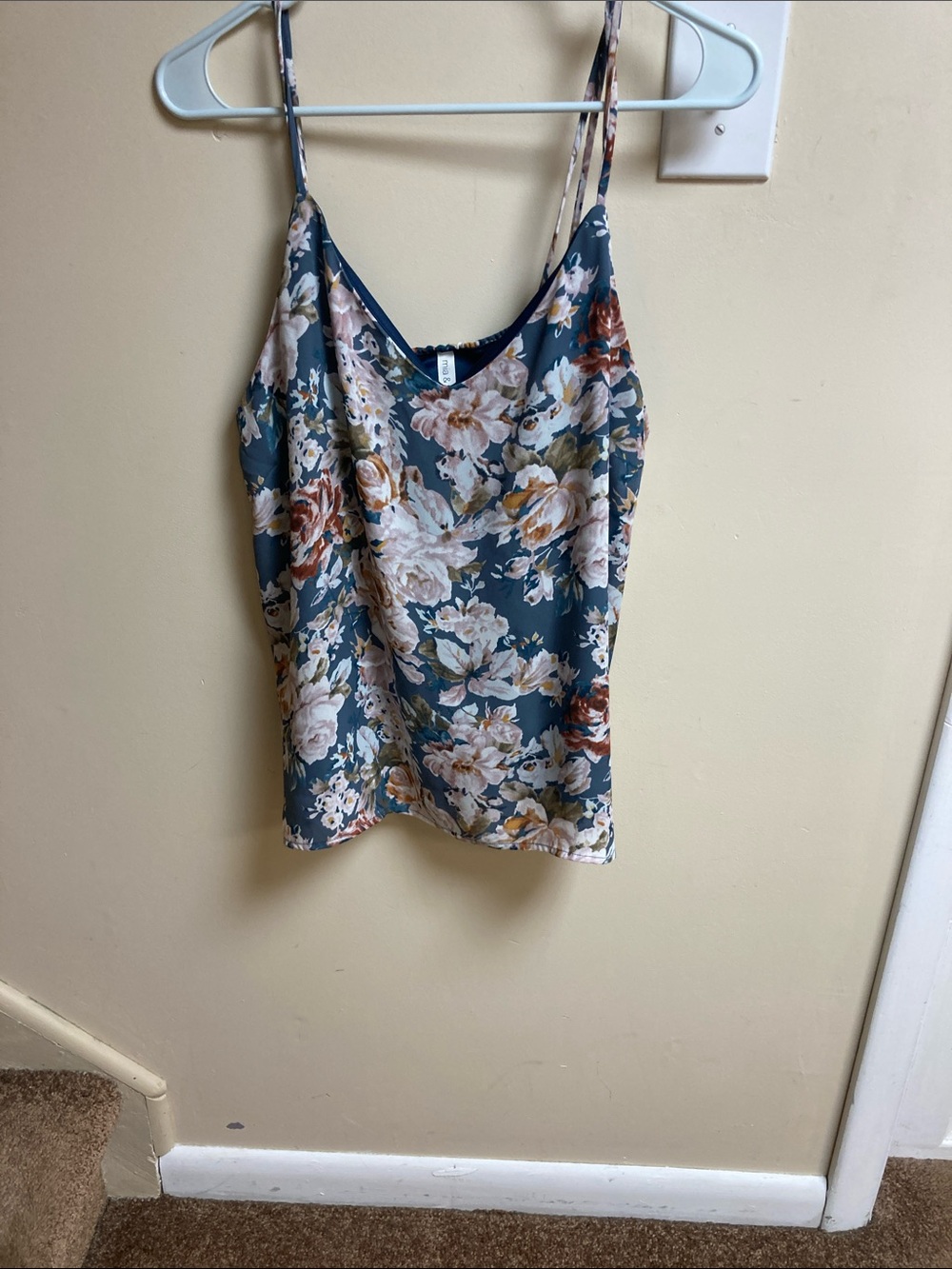 Floral Spaghetti-Strap Tank Top in Teal Floral